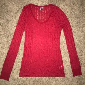 BKE red holy long sleeved shirt